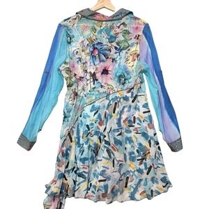 Fleur de Lis Asymmetrical Tunic Blouse Artsy Boho Lagenlook LIghtweight Medium